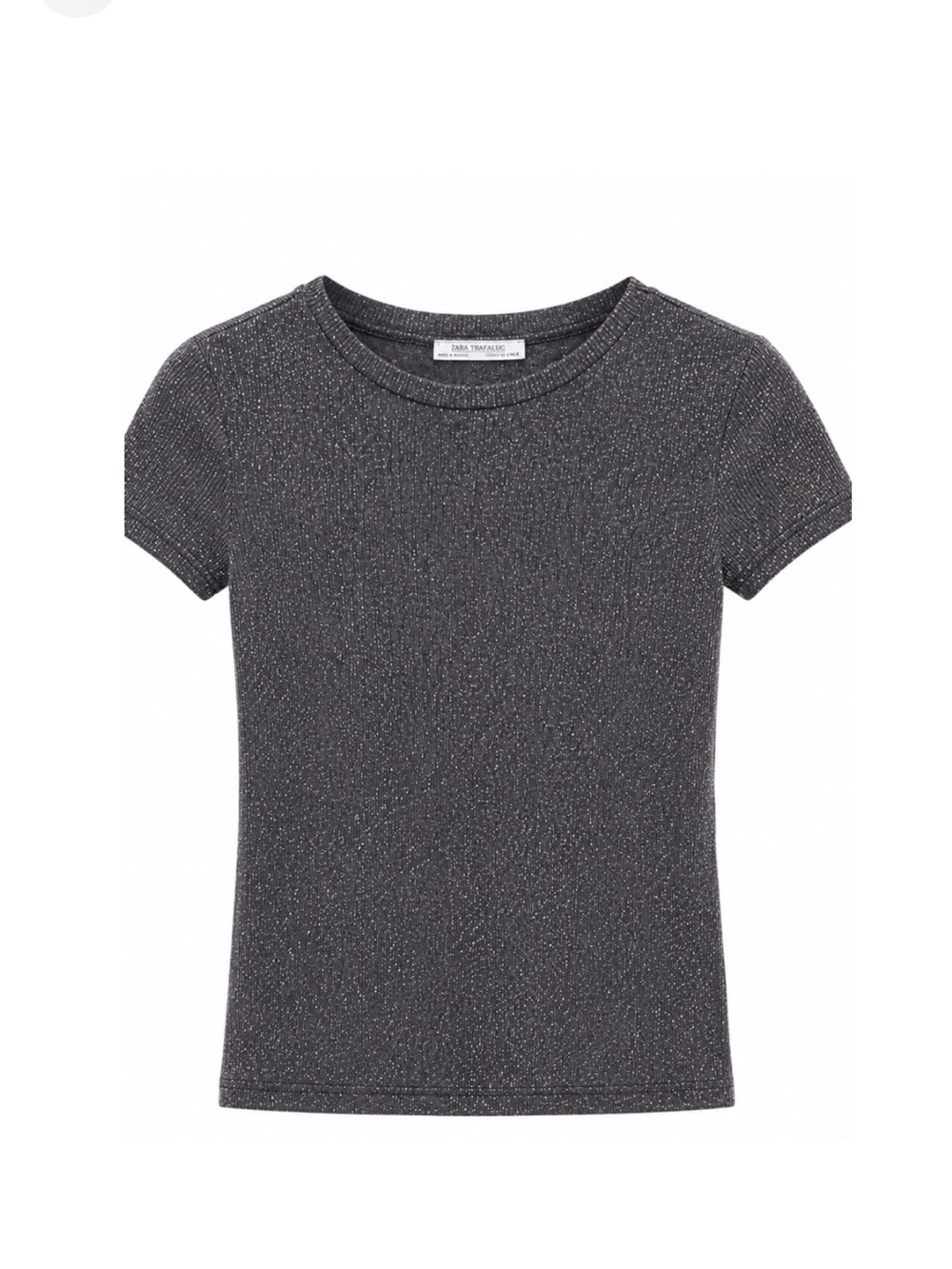 Zara Short Sleeve Ribbed Tee in black and silver